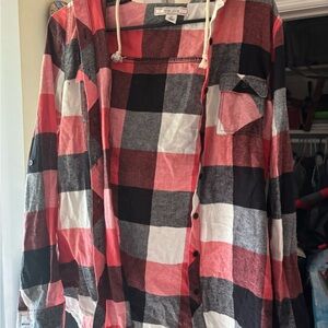 Color Story Red and Black Plaid Hoodie Shirt